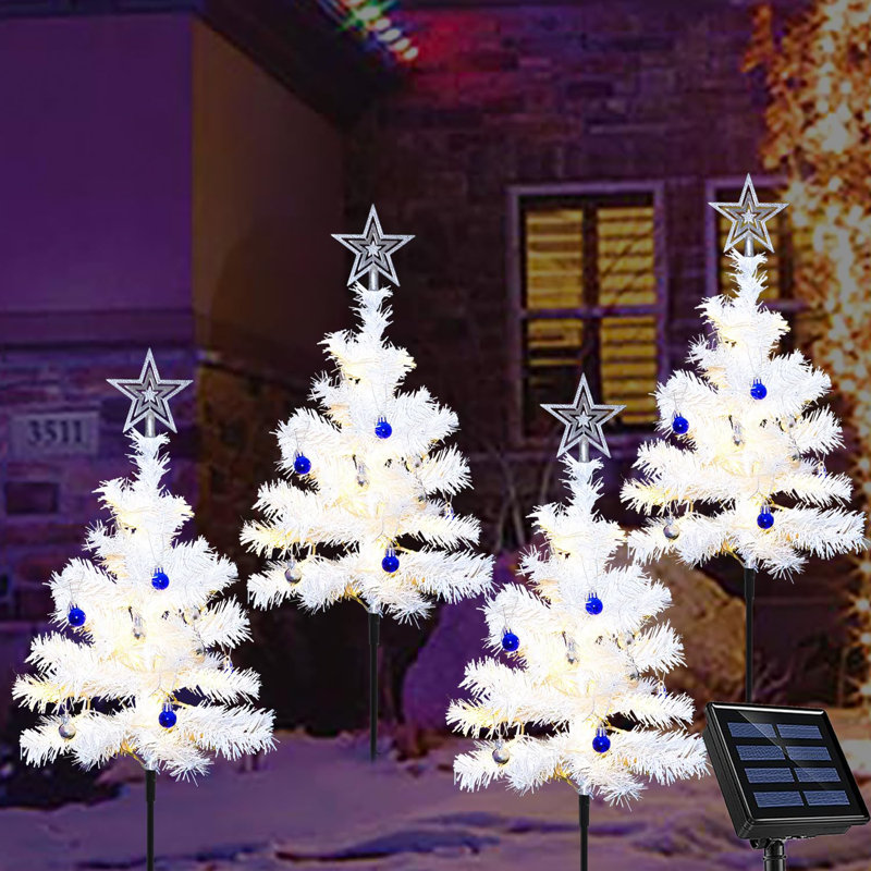 The Holiday Aisle White Solar Christmas Tree Outdoor Christmas Decorations 8 Modes 80LED Solar Christmas Lights Outdoor Set of 4 Wayfair
